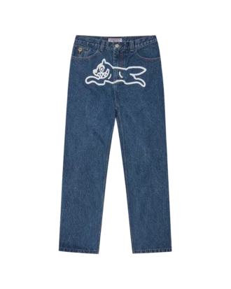 Jeanshose mit „Running Dog“-Motiv und doppeltem Bund Jeanshose mit „Running Dog“-Motiv und doppeltem Bund