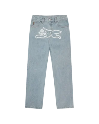 Jeanshose mit „Running Dog“-Motiv und doppeltem Bund